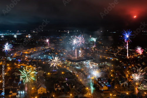New Years fireworks display in Rotmanka, Poland