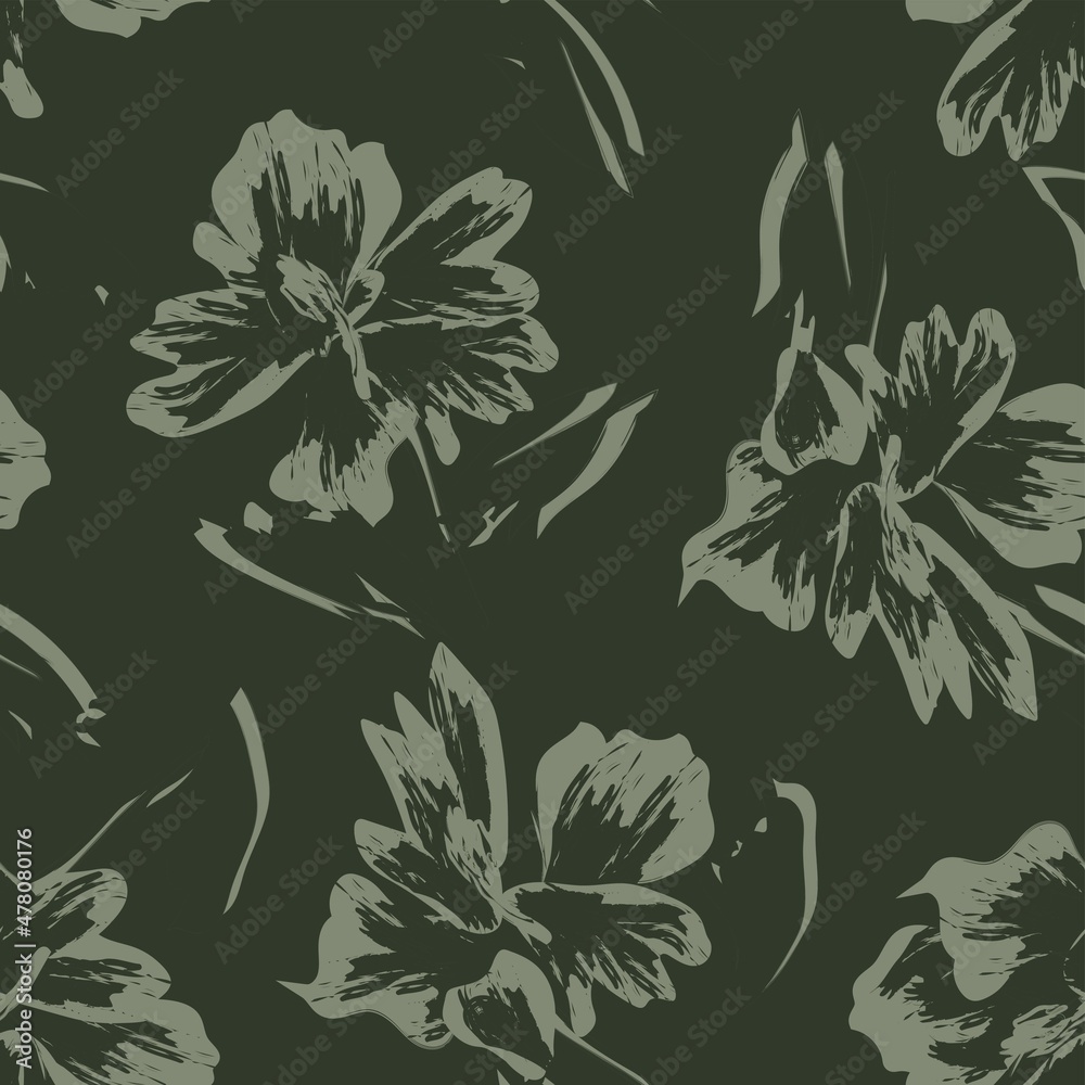 Fototapeta premium Floral Brush strokes Seamless Pattern Background