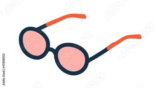 Sunglasses with round lenses. Fashion sun glasses with circle frame and temples. Summer eyeglasses. Pair of hippie eyewear. Flat vector illustration of beach accessory isolated on white background