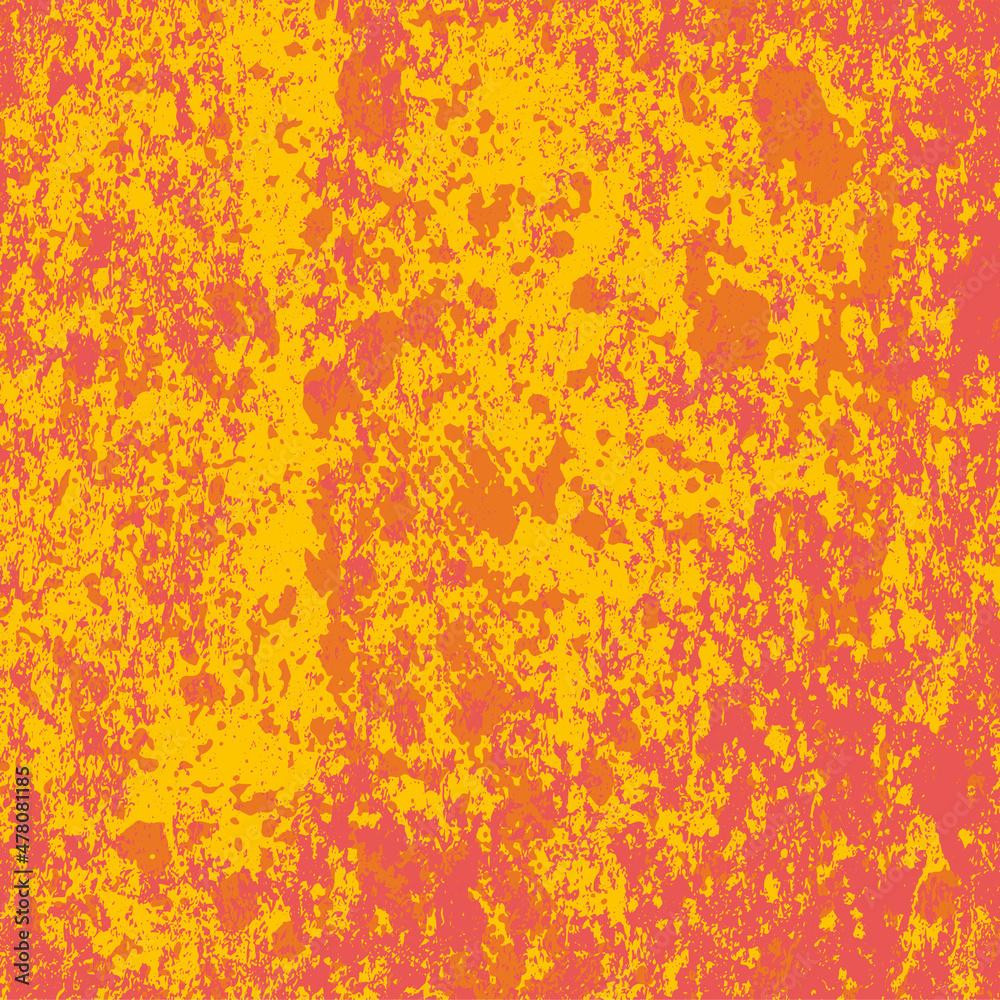 The grunge texture is red and yellow. Abstract color background. Vector template of a scratched colored board