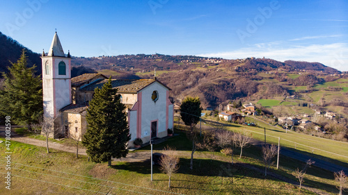 photographs with drone in the hills of modena pazzano and ospitaletto churches and villages photo