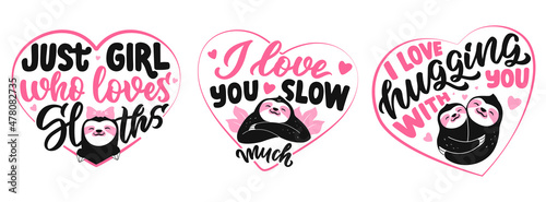 The set of sloths with romantic quotes