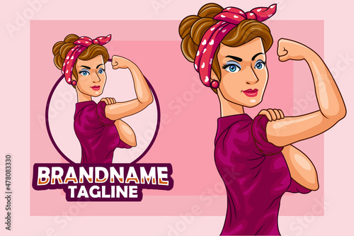 Cartoon strong woman with bandage on her head