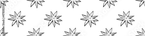 Vector seamless pattern of outline star anise in doodle style, isolated. Cooking background or texture with spice, ingredient, component for hot drinks, mulled wine and food