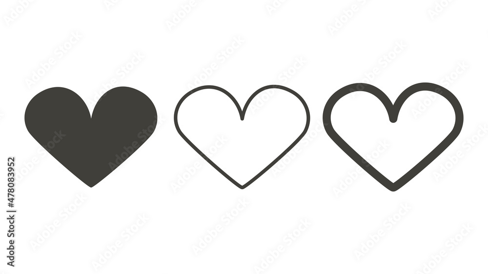 Heart icons set, love concept, thin black line,vector