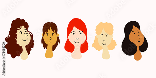 International people. illustrations of people with different skin color and hair