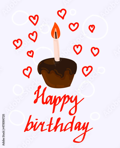 Happy birthday card. Card with cupcake and candle