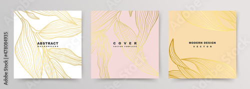 Social media post templates. Luxury covers with gold plants on a pink and white background. Vector illustration for cards,
invitations, сontent creators of beauty,
fashion, cosmetics, jewelry,
makeup