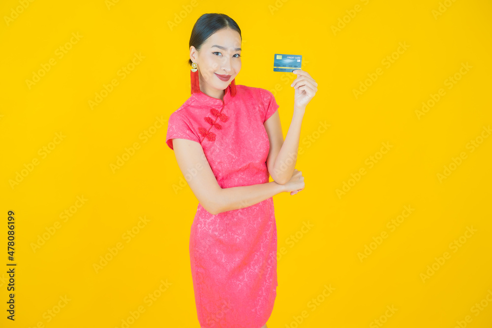 Portrait beautiful young asian woman smile with credit card