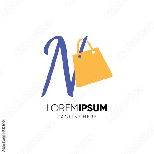 Letter N Shopping Bag Logo Design Vector Icon Graphic Emblem Illustration