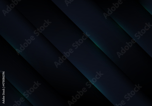 Abstract 3D black stripes diagonal pattern on dark background and texture.