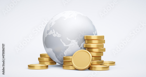 Fotografi Global currency of business banking finance price or gold coin icon and investment golden foreign money exchange symbol isolated on white 3d financial stock background with economy dollar cash sign