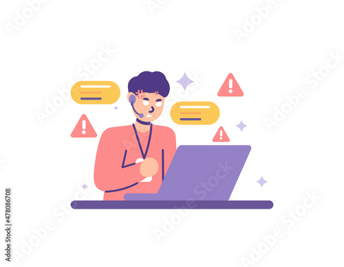 CS or customer service, operators, customer support services. illustration of a male staff receiving customer calls with anger. serve with emotion. work and profession. flat cartoon style. vector
