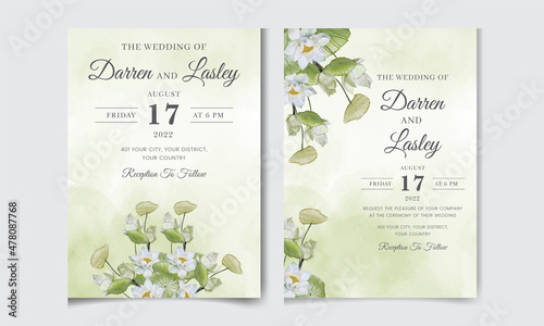 Beautiful watercolor  lotus flower invitation card template.