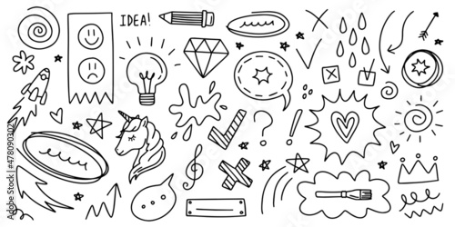 Doodle hand drawn set. Creative abstract sketch outline elements. For diary, planner