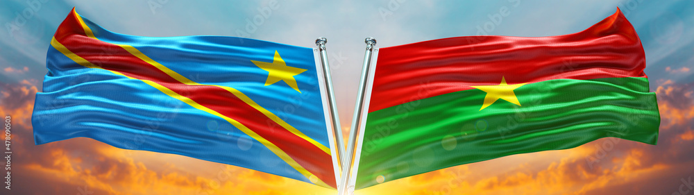 Democratic Republic of the Congo flag and Burkina Faso Flag waving with ...