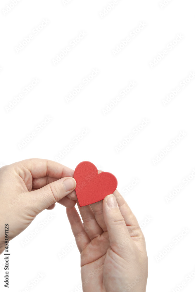Woman Hand holding red heart isolated on white background, copy space, love,health,relationship romantic concept background Woman Hand holding red heart isolated on white background, copy space, love,health,relationship romantic concept background