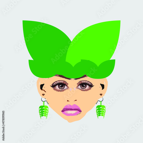 Vector illustration of girl with leaf head covering 2