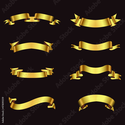 Set of Gold ribbon banners. Ribbon elements. Modern Luxury ribbons collection. isolated on dark background. Vector illustration eps 10