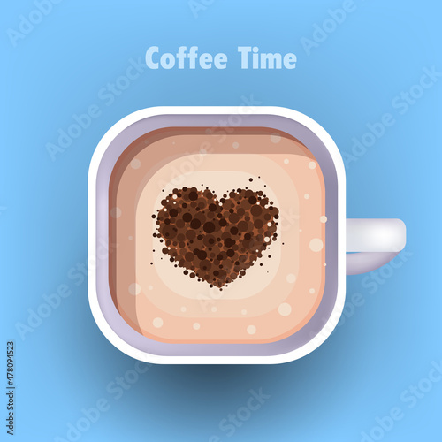 realistic cappuccino with heart sign hot americano drink coffee break concept