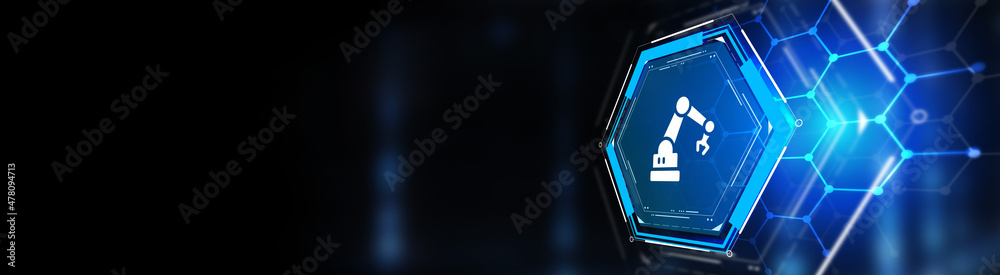 Naklejka premium Industrial automation technology concept. Collaborative robot, cobot 3d illustration