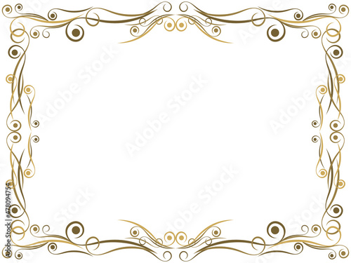 Art deco frame with swirls. Art Nouveau linear border. Design a template for invitations, leaflets and greeting cards. Geometric golden frame. The style of the 1920s - 1930s. Vector illustration