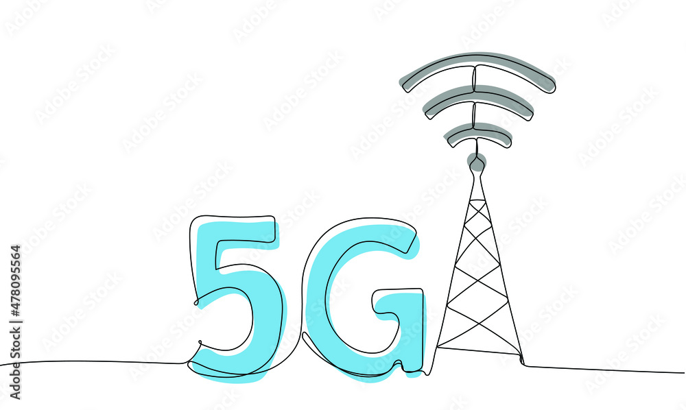 5g network technology. Wireless mobile telecommunication service concept. One continuous line drawing. Vector illustration
