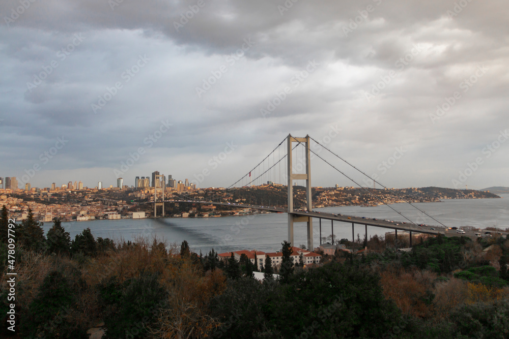 A very beautiful Istanbul bosphorus and bridge view in sunrise. Morning light. A very beautiful Istanbul bosphorus and bridge view in sunrise. Morning light.