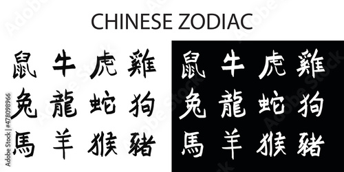 Set of chinese zodiac sign concept. tiger 2022. Chinese hieroglyph zodiac
