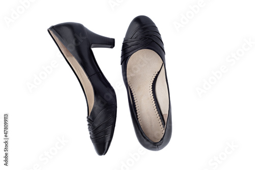 Top view of a pair of women's shoes on a white background.