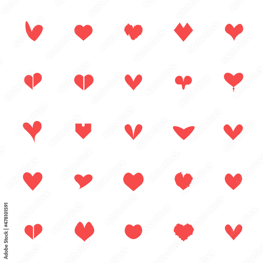 Set of 25 different heart shapes hand drawn vector illustration for   valentine's day