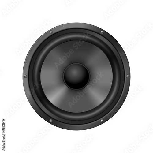 Acoustic speaker icon realistic for stereo box isolated on white background. Sound equipment