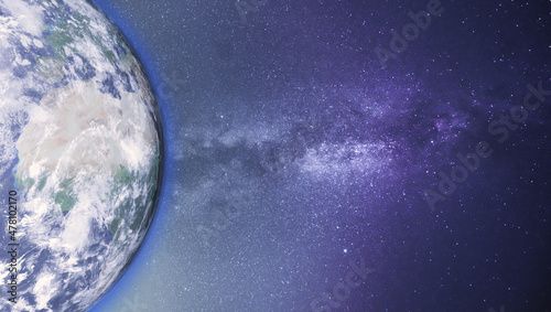 Fototapeta Naklejka Na Ścianę i Meble -  Surface of Earth planet in deep space. Outer dark space wallpaper. Night on planet with cities lights. View from orbit. Elements of this image furnished by NASA.