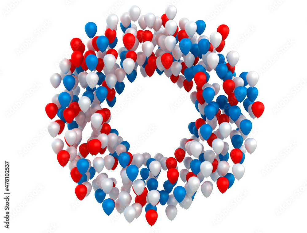 Red blue and white balloons in a circles. 3d render isolated on white background Red blue and white balloons in a circles. 3d render isolated on white background