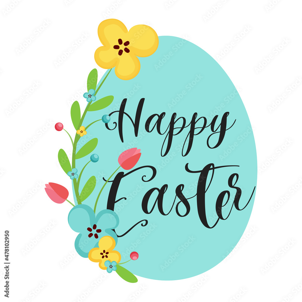 Happy easter egg with flowers. Vector illustration.