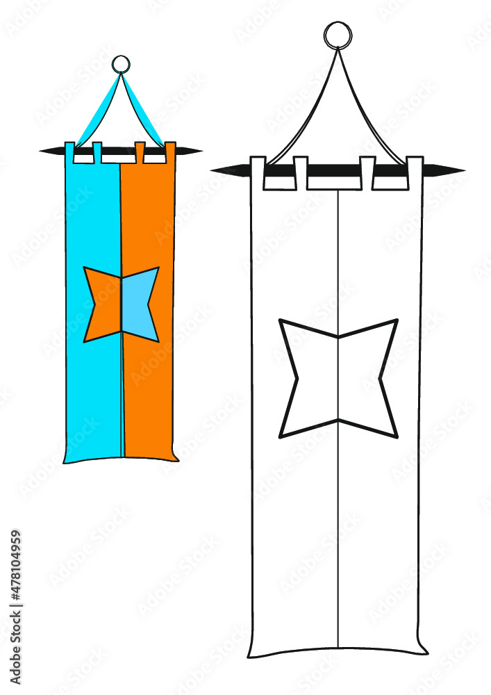 Fototapeta premium Coloring flag knights medieval time carpet, middle age coloring book kids easy and simple