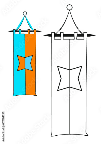 Coloring flag knights medieval time carpet, middle age coloring book kids easy and simple