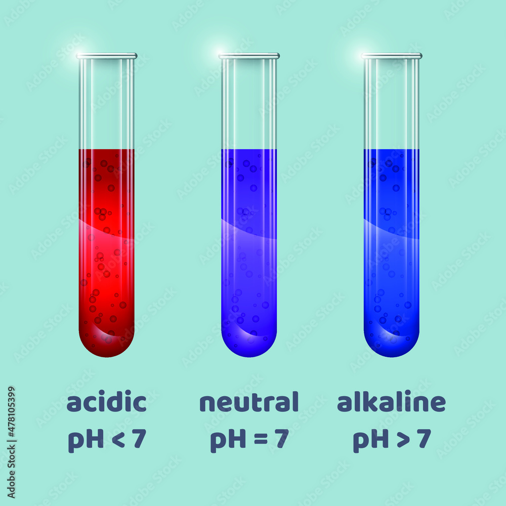 litmus color in acid, alkali and neutral pH. glass test tubes. chemical
