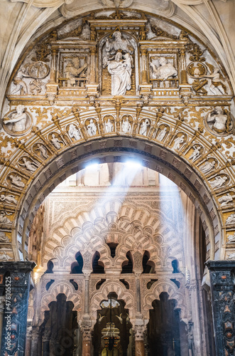 Interior of the mezquita de cordoba in great light photo