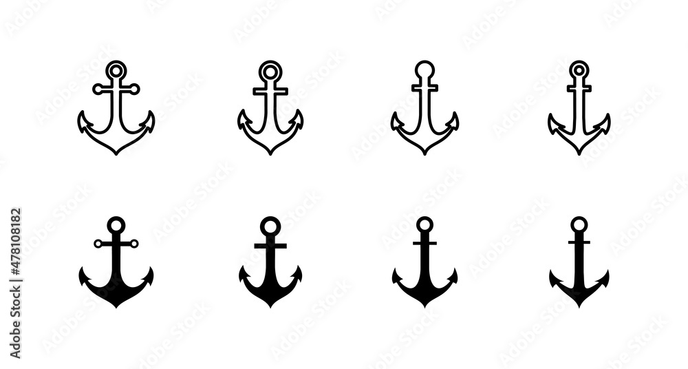 Anchor icons set. Anchor sign and symbol. Anchor marine icon. Anchor icons set. Anchor sign and symbol. Anchor marine icon.