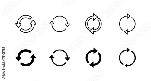 Refresh icons set. Reload sign and symbol. Update icon.