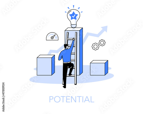 Illustration of a potential symbol with a person climbing on a ladder. Easy to use for your website or presentation.