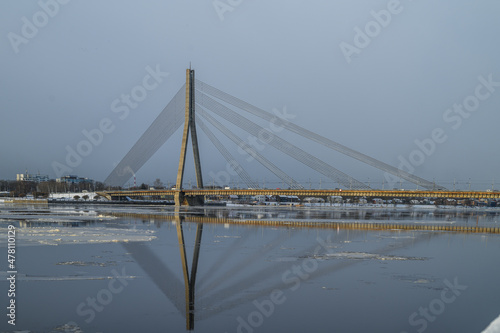 road welded metal cable-stayed bridge over the Daugava in Riga.1