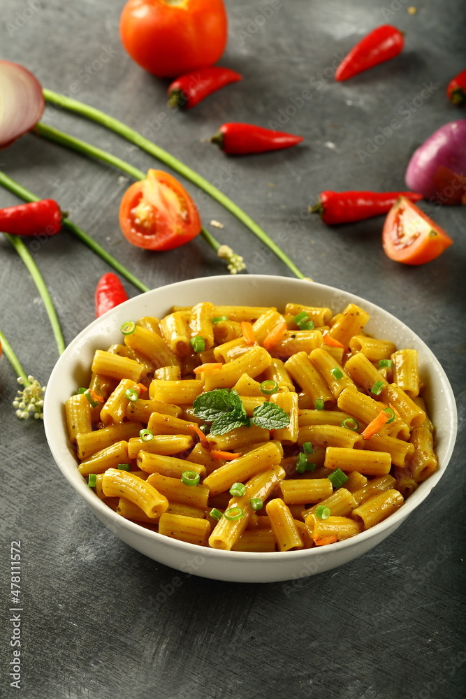 Homemade delicious pasta penne with fresh cheese and cream. Homemade delicious pasta penne with fresh cheese and cream.