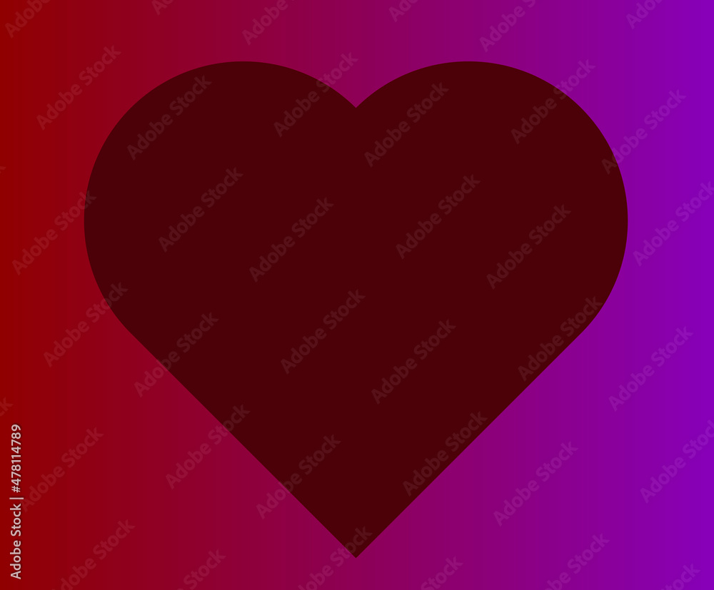 Red heart with a gradient. Color transition from dark to light. Festive postcard. Festive decoration. Valentine's Day. Heart on a red-purple background.