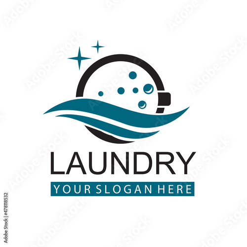 laundry icon with washing machine with bubbles for clothes wash design isolated on white background