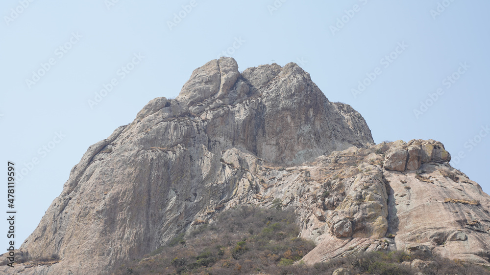 Fototapeta premium Peña de Bernal City and monolith rock formation in Querétaro state of central Mexico.