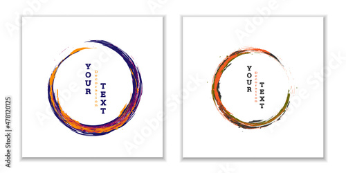 Zen ink circle emblem. Set. Paint strokes. Multi-colored strokes. Design template for the design of banners, posters, booklets, covers, magazines. EPS 10