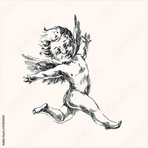 Cupid running with laughter.