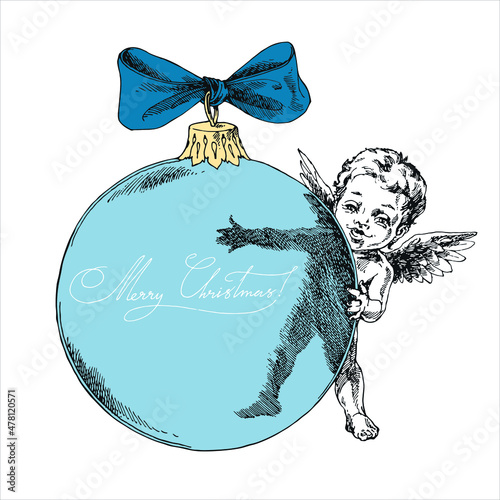 Little cupid hiding behind the tree toy.